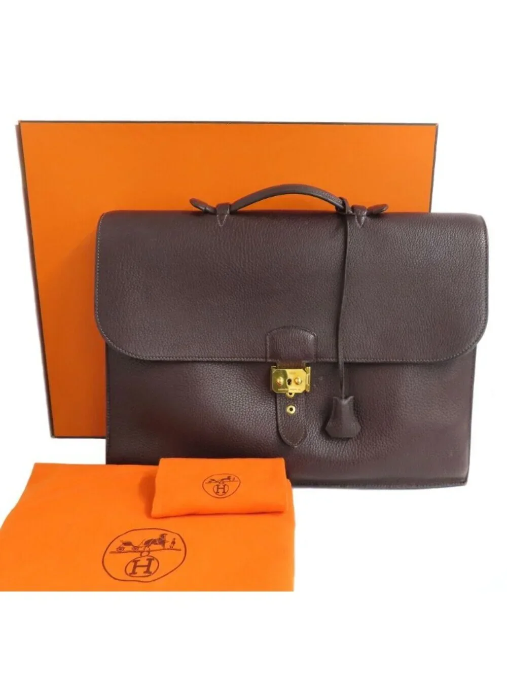 Hermes Sac A Depeches 41 Brown Togo Gold Document